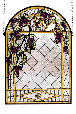 24 Inch W X 36 Inch H Grape Diamond Trellis Stained Glass Window