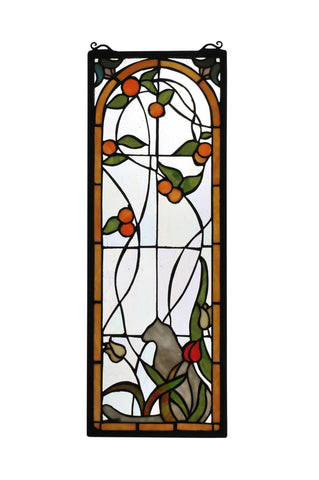 9 Inch W X 25 Inch H Cat & Tulips Stained Glass Window