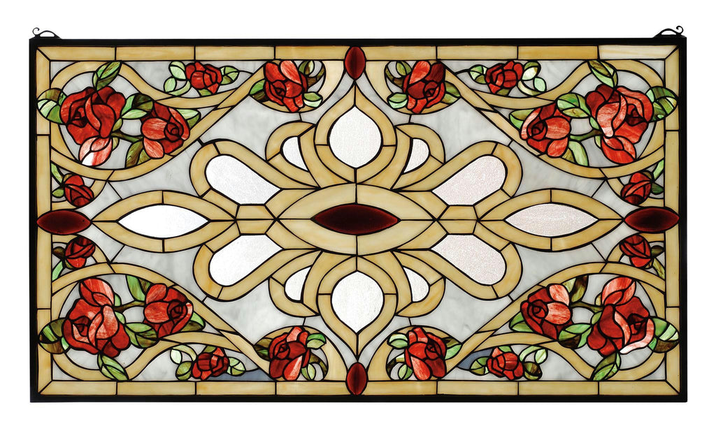 36 Inch W X 20 Inch H Bed Of Roses Stained Glass Window