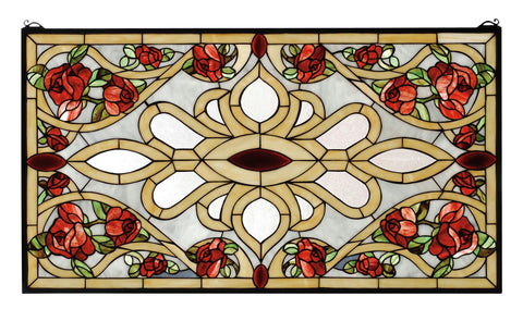 36 Inch W X 20 Inch H Bed Of Roses Stained Glass Window