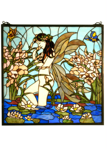 20 Inch W X 20 Inch H Fairy Pond Stained Glass Window