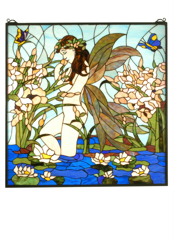 30 Inch W X 30 Inch H Fairy Pond Stained Glass Window