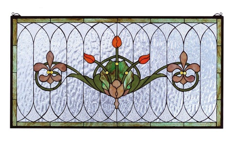 36 Inch W X 19 Inch H Tulip & Fleurs Stained Glass Window