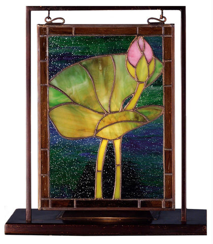 9.5 Inch W X 10.5 Inch H Tiffany Pond Lily Lighted Mini Tabletop Window