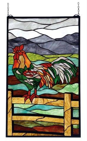 19 Inch W X 31 Inch H Tiffany Rooster Stained Glass Window