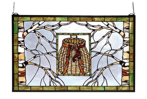 28 Inch W X 18 Inch H Pack Basket Stained Glass Window