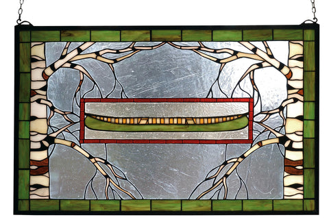 28 Inch W X 18 Inch H North Country Canoe Stained Glass Window