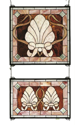 20 Inch W X 32 Inch H Shell And Ribbon 2 Pieces Stained Glass Window