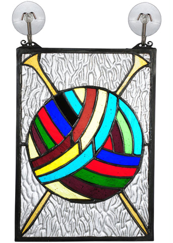 6 Inch W X 9 Inch H Ball Of Yarn W-Needles Stained Glass Window