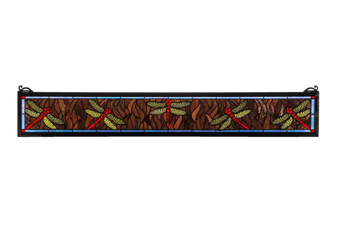 40 Inch W X 6 Inch H Tiffany Dragonfly Stained Glass Window