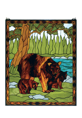 25 Inch W X 30 Inch H Brown Bear Stained Glass Window