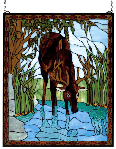 25 Inch W X 30 Inch H Deer Stained Glass Window