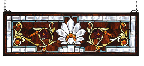 28 Inch W X 9 Inch H Beveled Ellsinore Transom Stained Glass Window