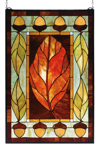 21 Inch W X 31 Inch H Harvest Festival Stained Glass Window