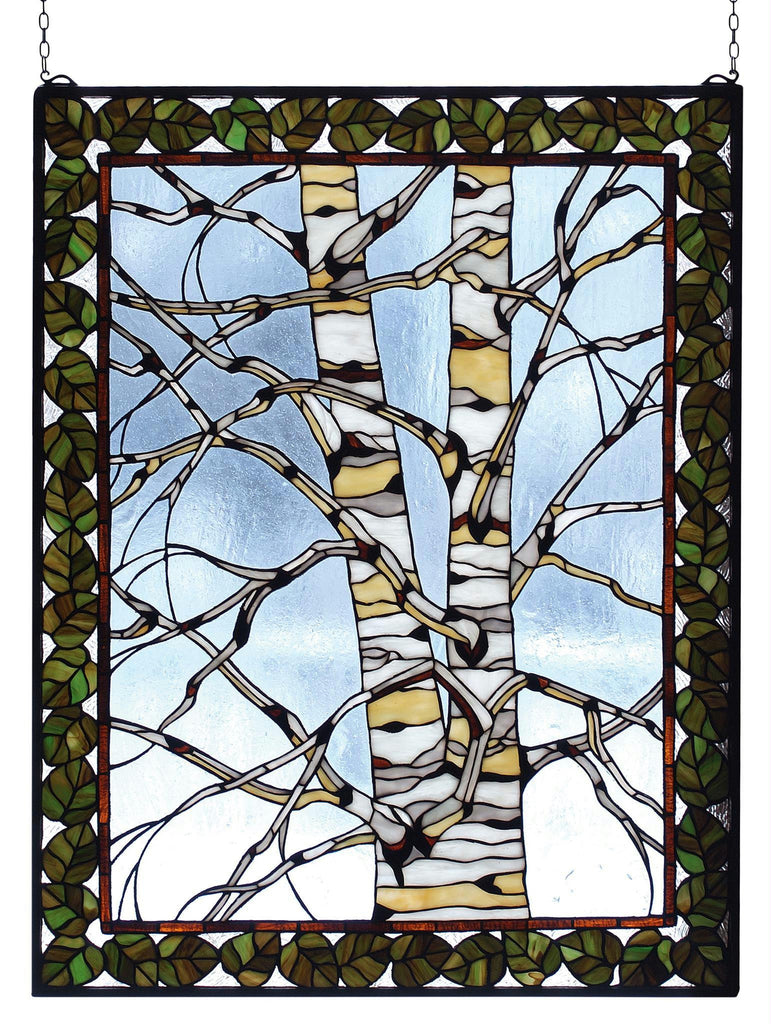 28 Inch W X 36 Inch H Birch Tree In Winter Stained Glass Window