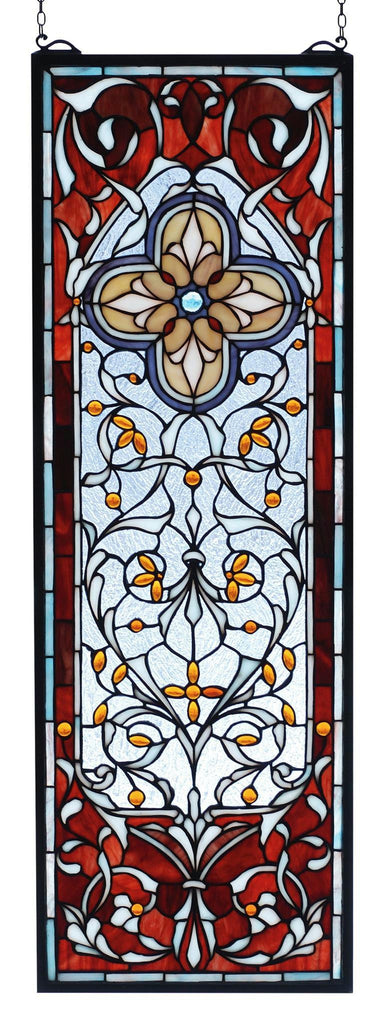 11 Inch W X 32 Inch H Versaille Quatrefoil Stained Glass Window