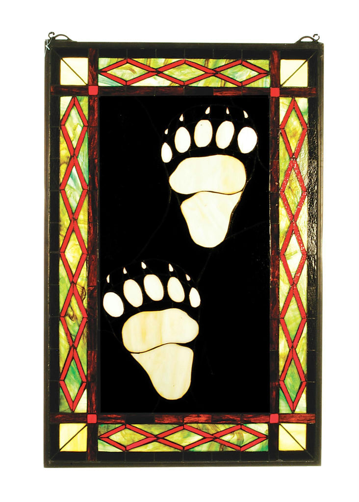 17.5 Inch W X 26.5 Inch H Bear Tracks Stained Glass Window