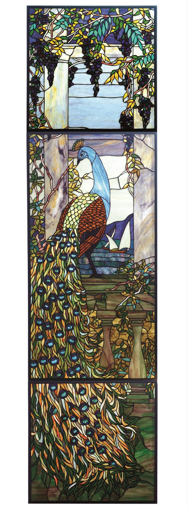 21 Inch W X 80 Inch H Tiffany Peacock Wisteria Stained Glass Window