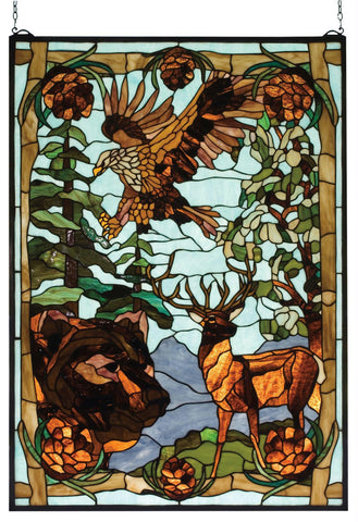 25 Inch W X 35 Inch H Wilderness Stained Glass Window