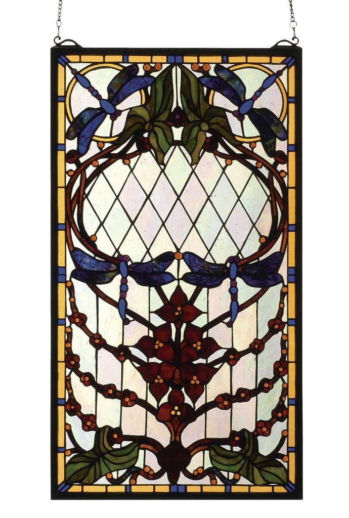 14 Inch W X 25 Inch H Dragonfly Allure Stained Glass Window