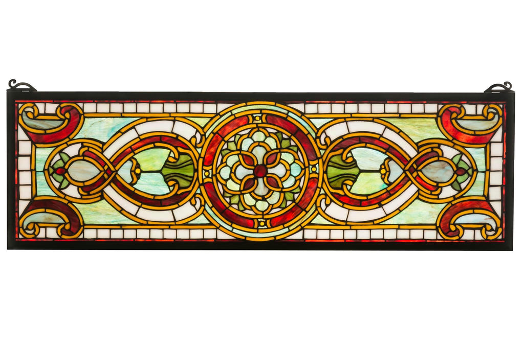 35 Inch W X 11 Inch H Evelyn In Lapis Transom Stained Glass Window