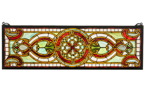 35 Inch W X 11 Inch H Evelyn In Lapis Transom Stained Glass Window