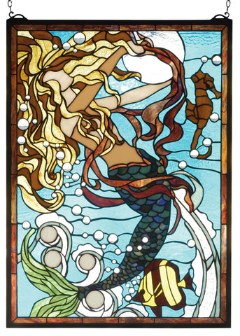 19 Inch W X 26 Inch H Mermaid Of The Sea Stained Glass Window