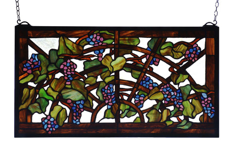 22 Inch W X 12 Inch H Tiffany Grape Arbor Stained Glass Window