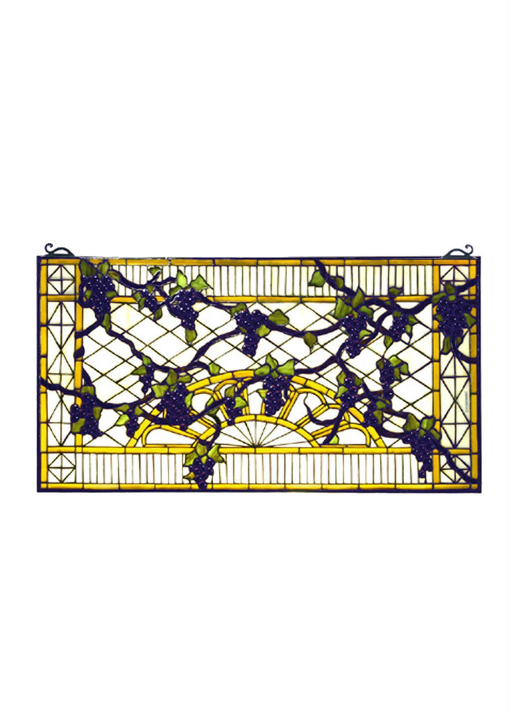 17 Inch W X 32 Inch H Grape Diamond Trellis Stained Glass Window