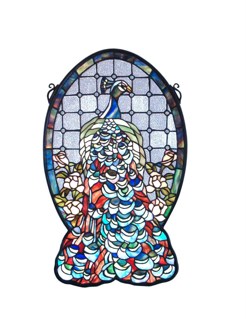 12 Inch W X 19 Inch H Peacock Profile Stained Glass Window