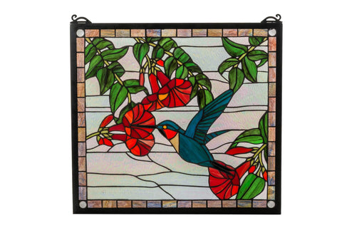 21 Inch W X 19 Inch H Hummingbird Stained Glass Window