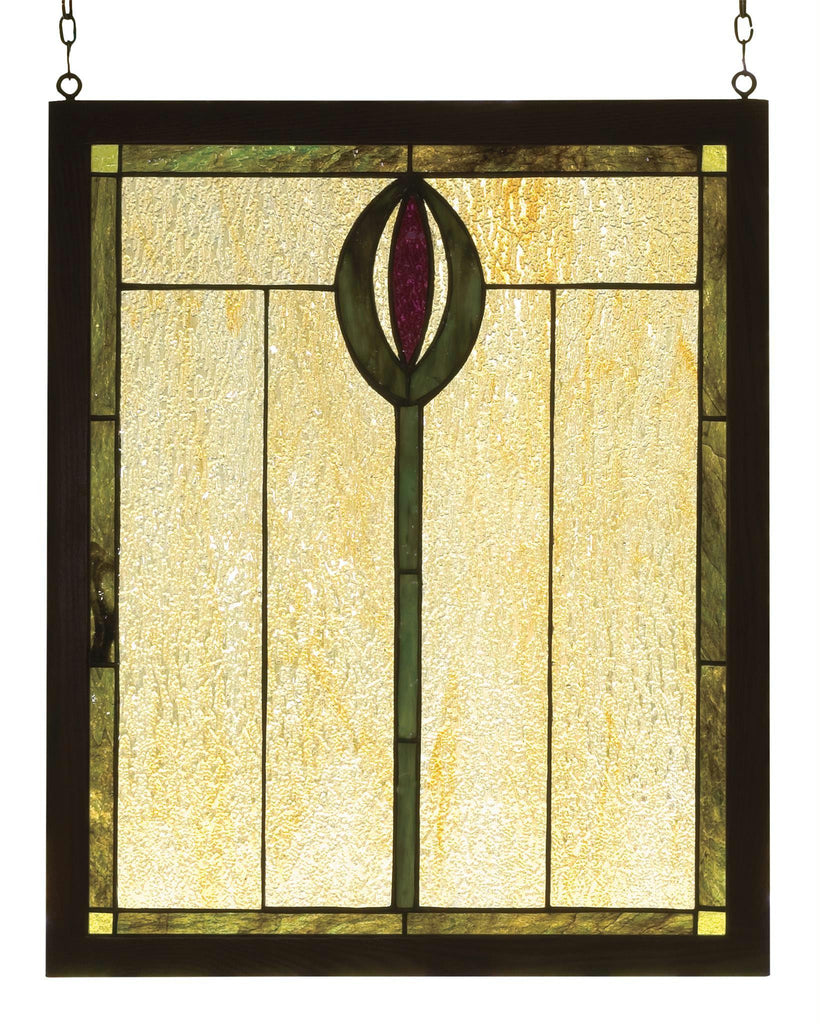 14 Inch W X 17 Inch H Spear Wood Frame Stained Glass Window