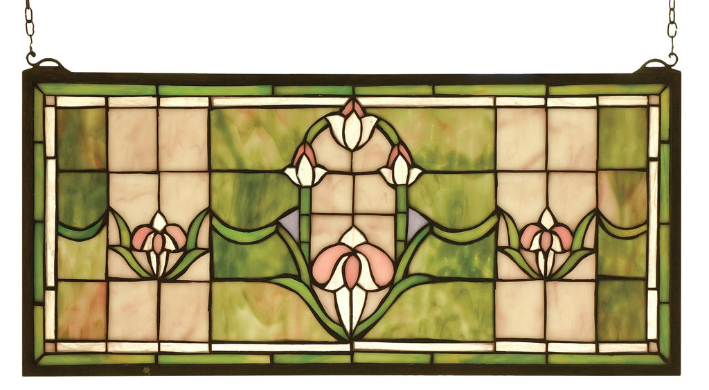 24 Inch W X 11 Inch H Tulips Transom Stained Glass Window