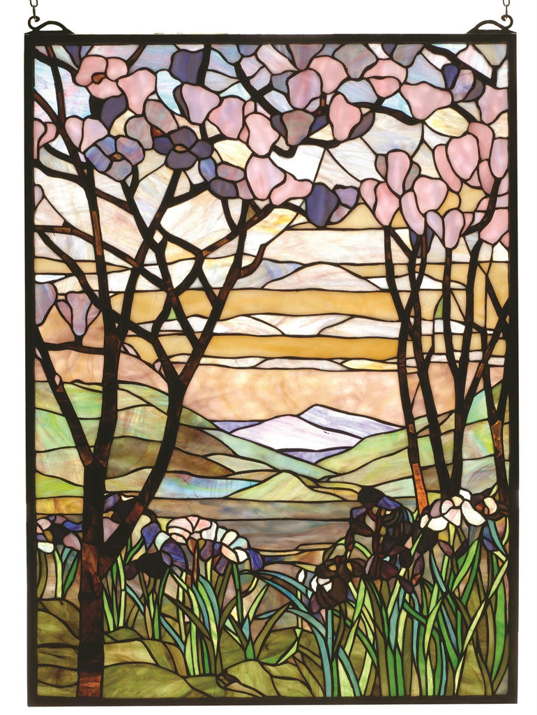 22 Inch W X 30 Inch H Tiffany Magnolia & Iris Stained Glass Window