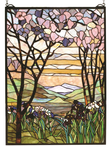 22 Inch W X 30 Inch H Tiffany Magnolia & Iris Stained Glass Window