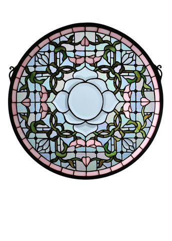 20 Inch W X 20 Inch H Tulip Bevel Medallion Stained Glass Window