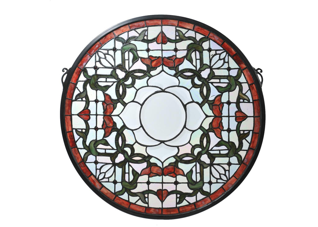 20 Inch W X 20 Inch H Tulip Bevel Medallion Stained Glass Window