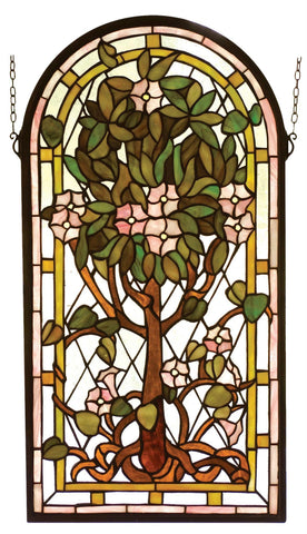 15 Inch W X 29 Inch H Arched Tree Of Life Stained Glass Window