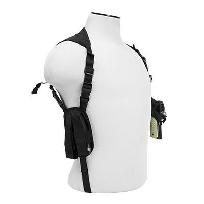 Vism By Ncstar Ambidextrous Horizontal Shoulder Holster-Double Magazine Holder-Black