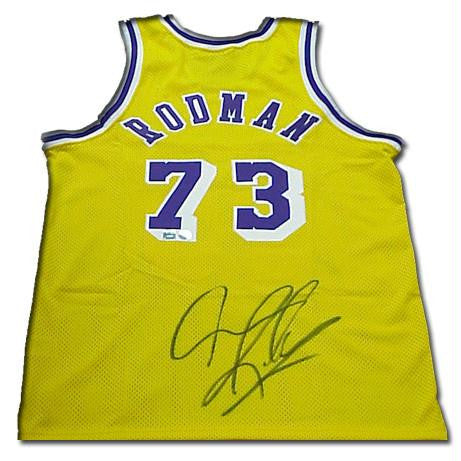 Dennis Rodman Signed Authentic Nike Lakers Jersey --Gold