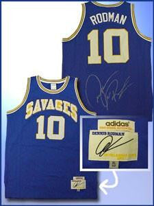 Dennis Rodman Signed Authentic Savages Blue Jersey