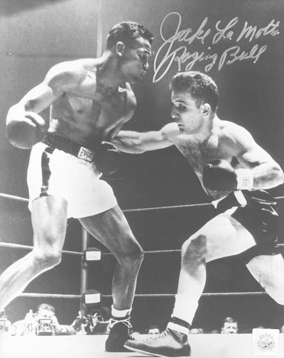 Jake Lamotta Signed 16X20 Photo - (Punching Sugar Ray Robinson)