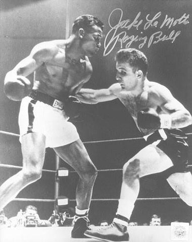 Jake Lamotta Signed 8X10 Photo - (Punching Sugar Ray Robinson)