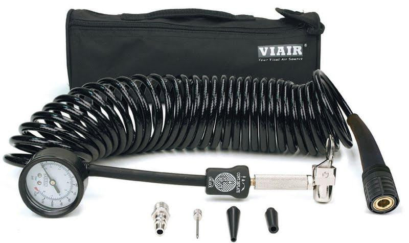 Viair Coil Hose 5 in 1 Deflator-Inflator  25 Ft. Inside Braided Coil Hose  60 psi Inline Gauge