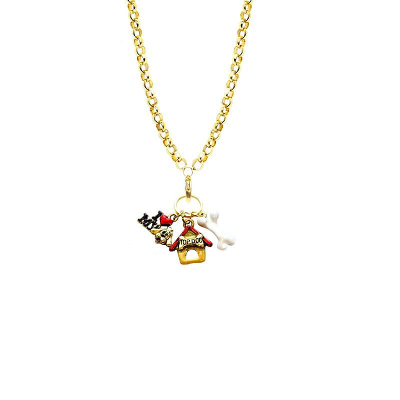 Dog Lover Charm Necklace in Gold