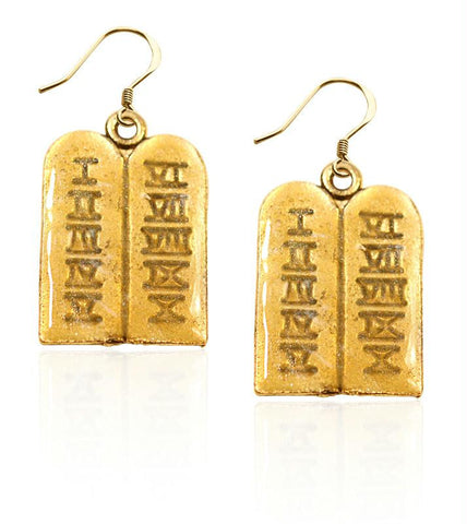 Ten Commandments Charm Earrings in Gold