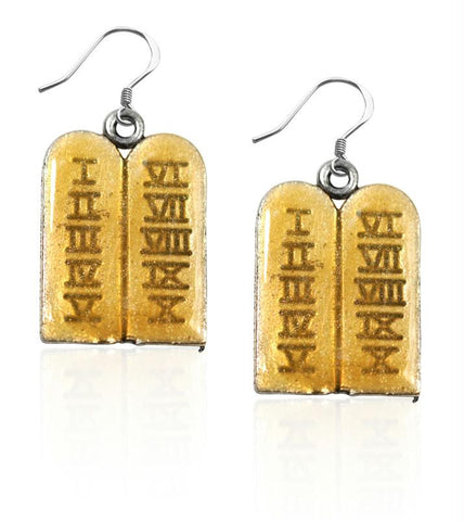 Ten Commandments Charm Earrings in Silver