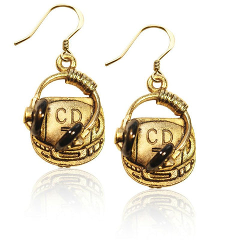 CD Player & Headphone Charm Earrings in Gold