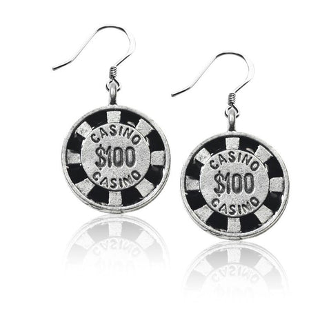 Casino Chip Charm Earrings in Silver