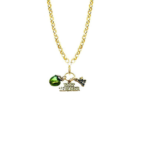 Teacher Charm Necklace in Gold